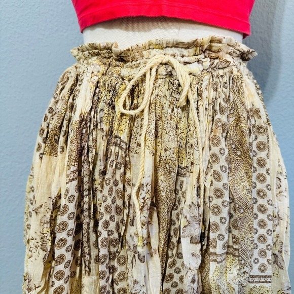 100% Cotton Short Circuit Skirt Size L Maxi Skirt Boho Floral Beaded Tassel - Picture 7 of 14